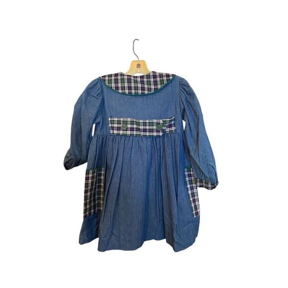 Samara vintage toddler girls, denim plaid, patch pocket dress size 4 - Picture 2 of 6